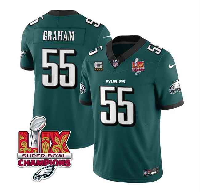 Men's Philadelphia Eagles #55 Brandon Graham Green 2025 Eagles Logo Super Bowl LIX Patch And 4-Star C Patch New F.U.S.E. Vapor Limited Stitched Football Jersey